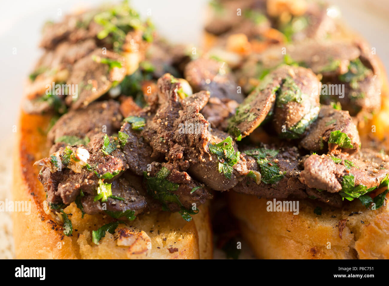 Chicken livers bought from a supermarket that have been fried with