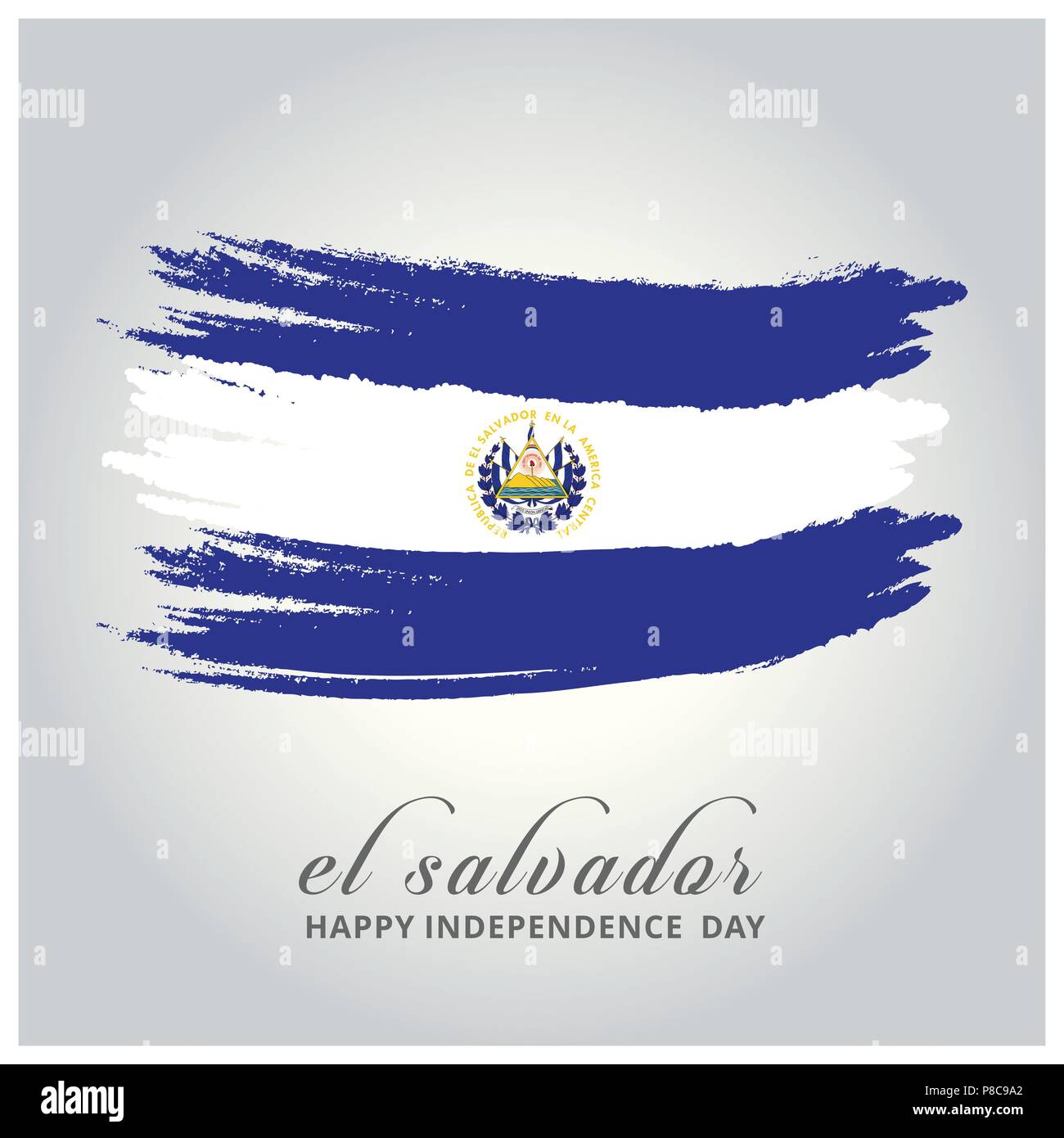 El Salvador Independence Day. Flag painted with a brush with paint
