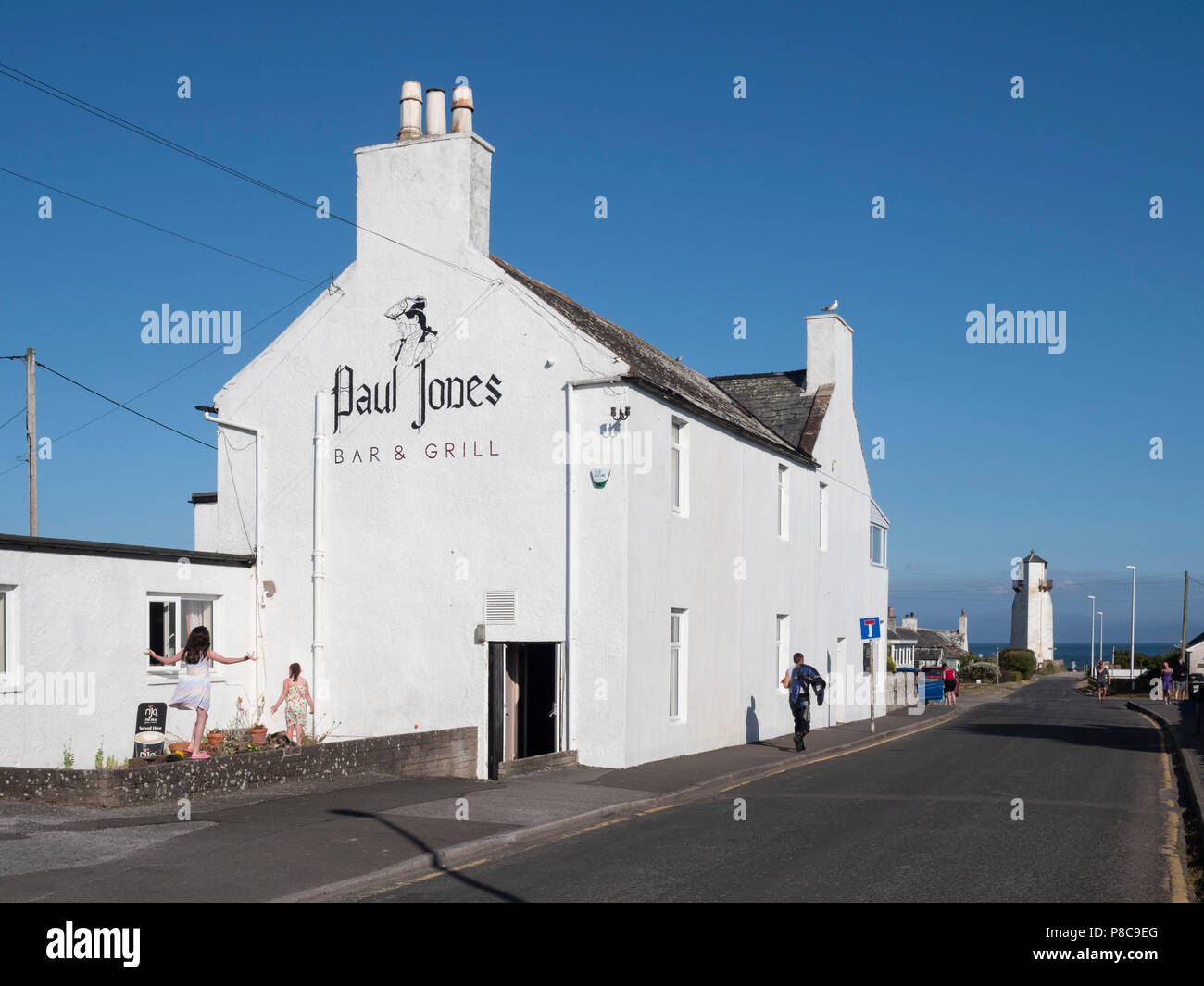 Southerness, Dumfries and Galloway - holiday seaside beach location on Scottish Solway Firth coast. The Paul Jones hotel/pub, names for John Paul Jone Stock Photo