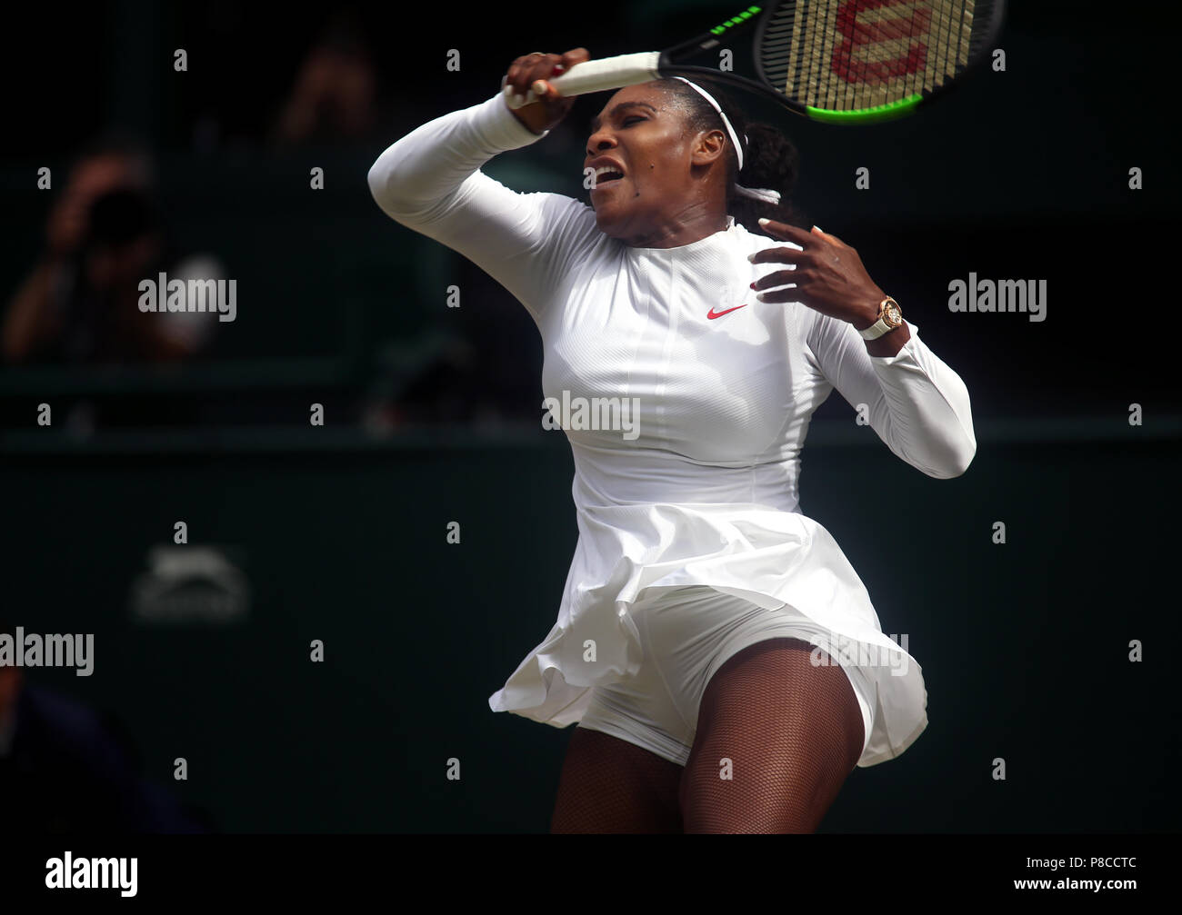 London, UK. 10th July, 2018.  Wimbledon Tennis: Serena Williams on her way to defeating Italy's Camila Georgi to advance to the semi-finals at Wimbledon today. Credit: Adam Stoltman/Alamy Live News Stock Photo