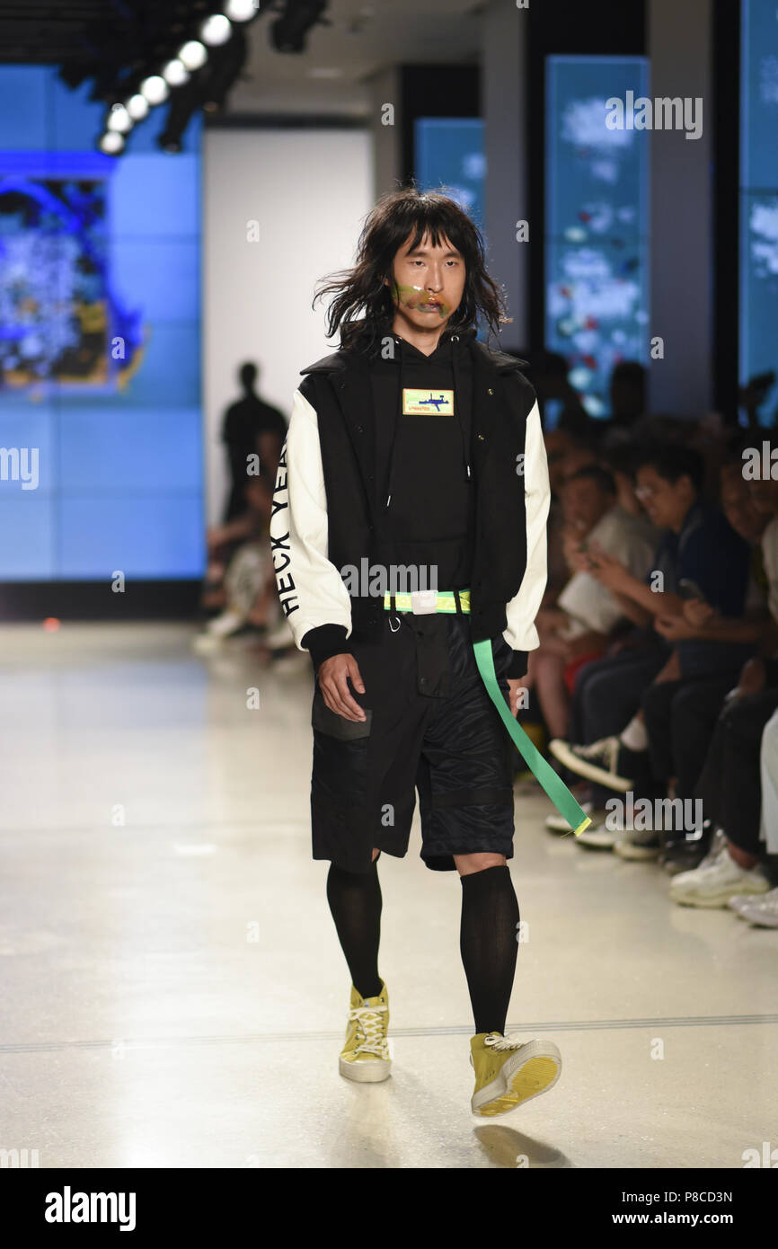 Manhattan, NY, USA. 9th July, 2018. A model walks the runway at the Landlord fashion show during July 2018 New York City Men's Fashion Week at Cadillac House Credit: Wonwoo Lee/ZUMA Wire/Alamy Live News Stock Photo