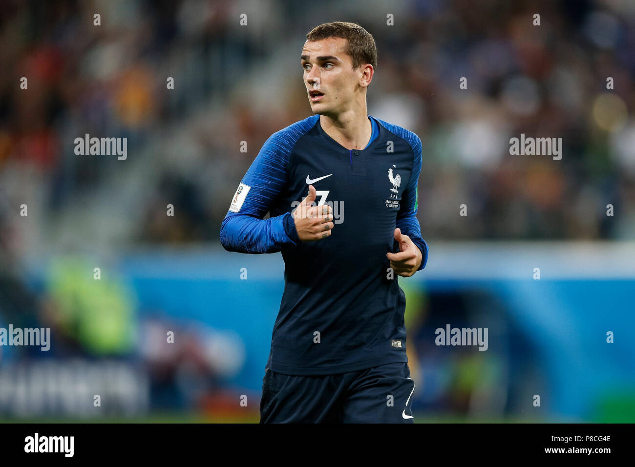 Antoine Griezmann of France during the 2018 FIFA World Cup Semi Final match between France and Belgium at Saint Petersburg Stadium on July 10th 2018 in Saint Petersburg, Russia. (Photo by Daniel Chesterton/phcimages.com) Stock Photo