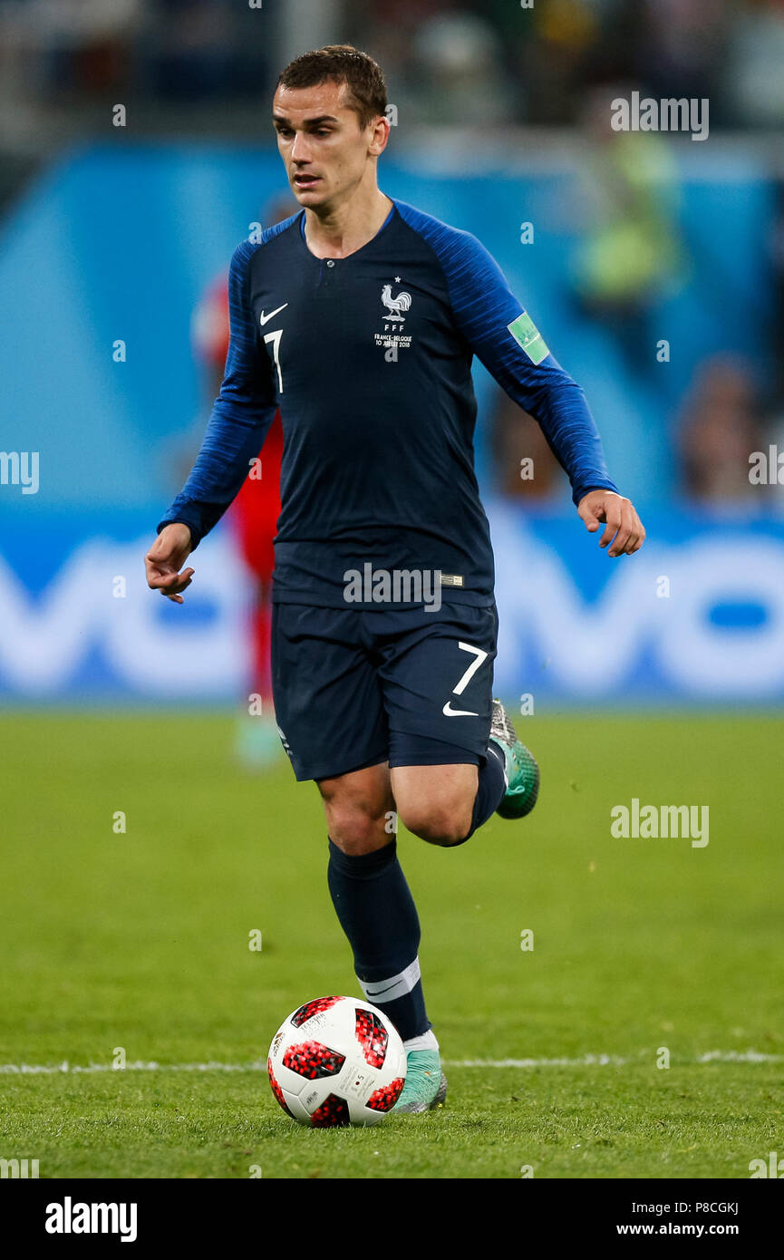 Antoine Griezmann of France during the 2018 FIFA World Cup Semi Final match between France and Belgium at Saint Petersburg Stadium on July 10th 2018 in Saint Petersburg, Russia. (Photo by Daniel Chesterton/phcimages.com) Stock Photo