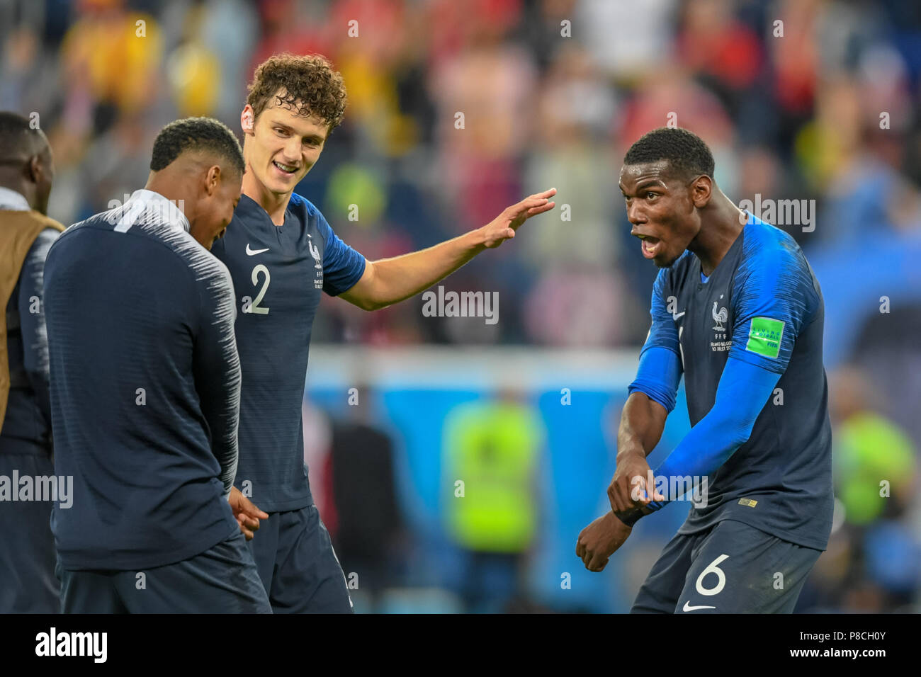 St. 10th July, 2018. Paul Pogba of France celebrating the victory at St. Petersbourg Stadium during the semi finals between France and Belgium during the 2018 World Cup. Ulrik Pedersen/CSM/Alamy Live News Stock Photo