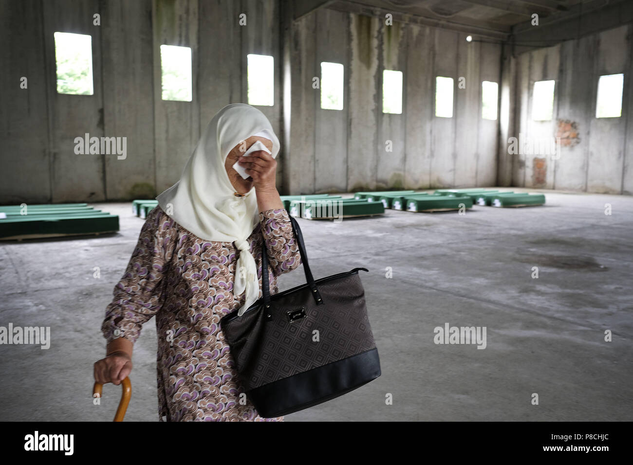 Srebrenica, Srebrenica, Bosnia. 12th Oct, 2017. Europe, Bosnia, Srebrenica, July 10, 2018.Twenty-three years have passed since the Srebrenica Genocide took the lives of more than 7000 victims in Bosnia and Herzegovina between 1992 and 1995. This horrific event is commemorated annually on July 10 because on that day in 1995 Bosnian Serb forces, commanded by convicted war criminal General Ratko Mladic, executed more than 7000 Muslim-Bosniak men, boys and elderly who had sought safety in the region after the fall of Srebrenica. Furthermore, another 25,000 people were forcibly deported in an U Stock Photo