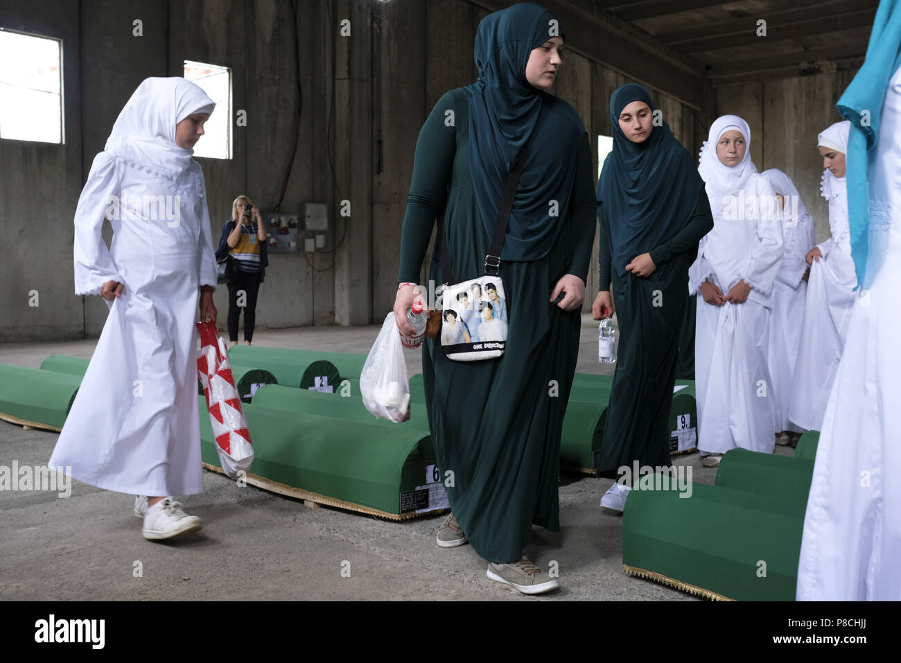 Srebrenica, Srebrenica, Bosnia. 12th Oct, 2017. Europe, Bosnia, Srebrenica, July 10, 2018.Twenty-three years have passed since the Srebrenica Genocide took the lives of more than 7000 victims in Bosnia and Herzegovina between 1992 and 1995. This horrific event is commemorated annually on July 10 because on that day in 1995 Bosnian Serb forces, commanded by convicted war criminal General Ratko Mladic, executed more than 7000 Muslim-Bosniak men, boys and elderly who had sought safety in the region after the fall of Srebrenica. Furthermore, another 25,000 people were forcibly deported in an U Stock Photo