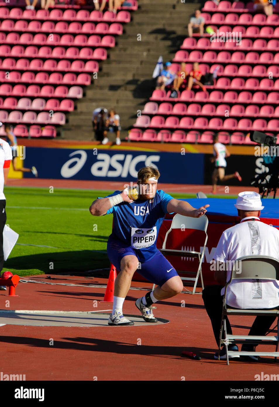 TAMPERE, FINLAND,  July 10: Adrian Piperi from USA win silver medal in the shot put at the IAAF World U20 Championships in Tampere, Finland on July 10, 2018. Credit: Denys Kuvaiev/Alamy Live News Stock Photo
