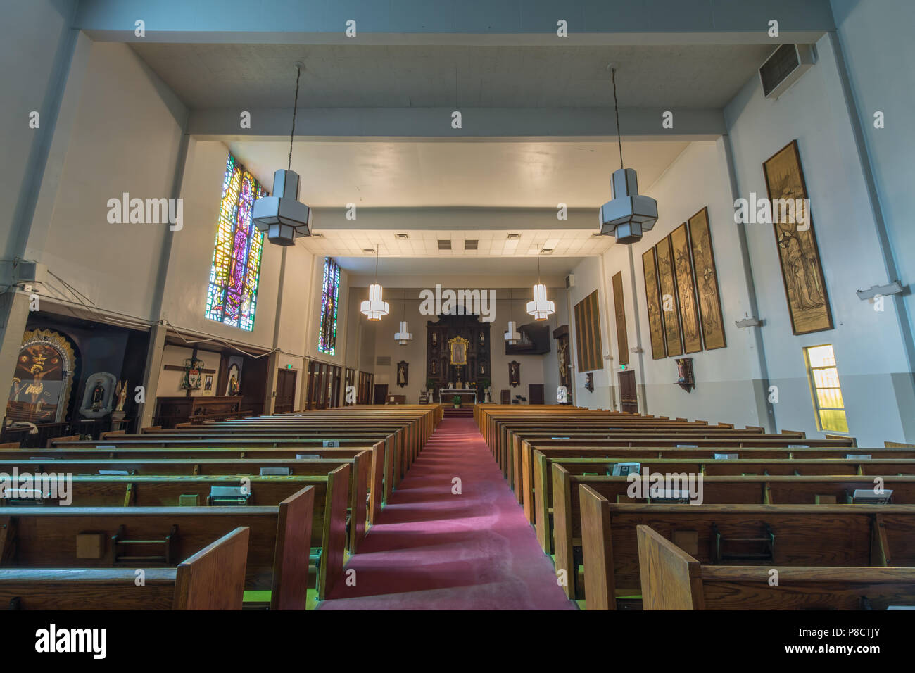 Sacramento, California - July 6, 2018: Interiors of Our Lady of Guadalupe  Church Stock Photo