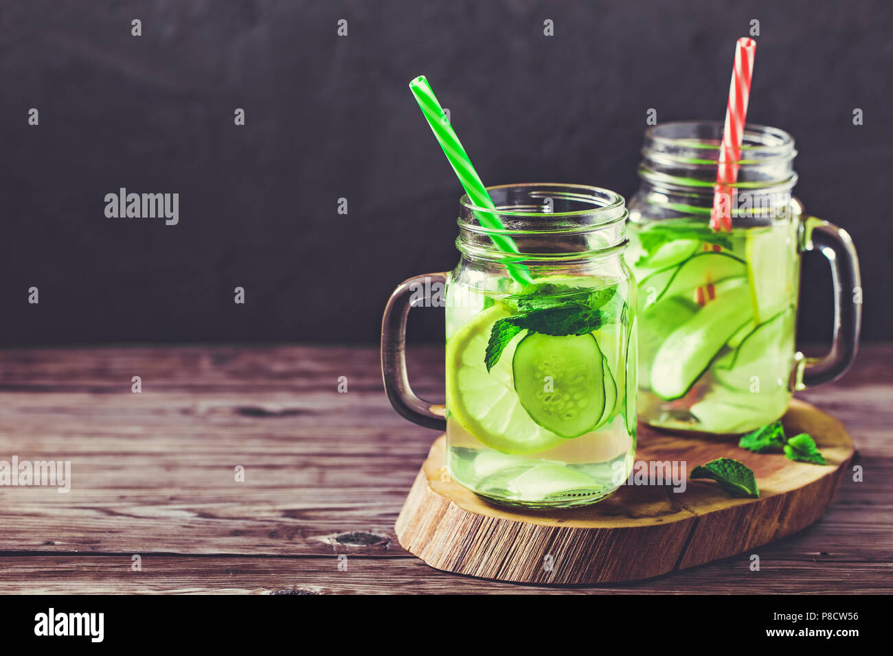 Drink infused with lemon and cucumber Stock Photo