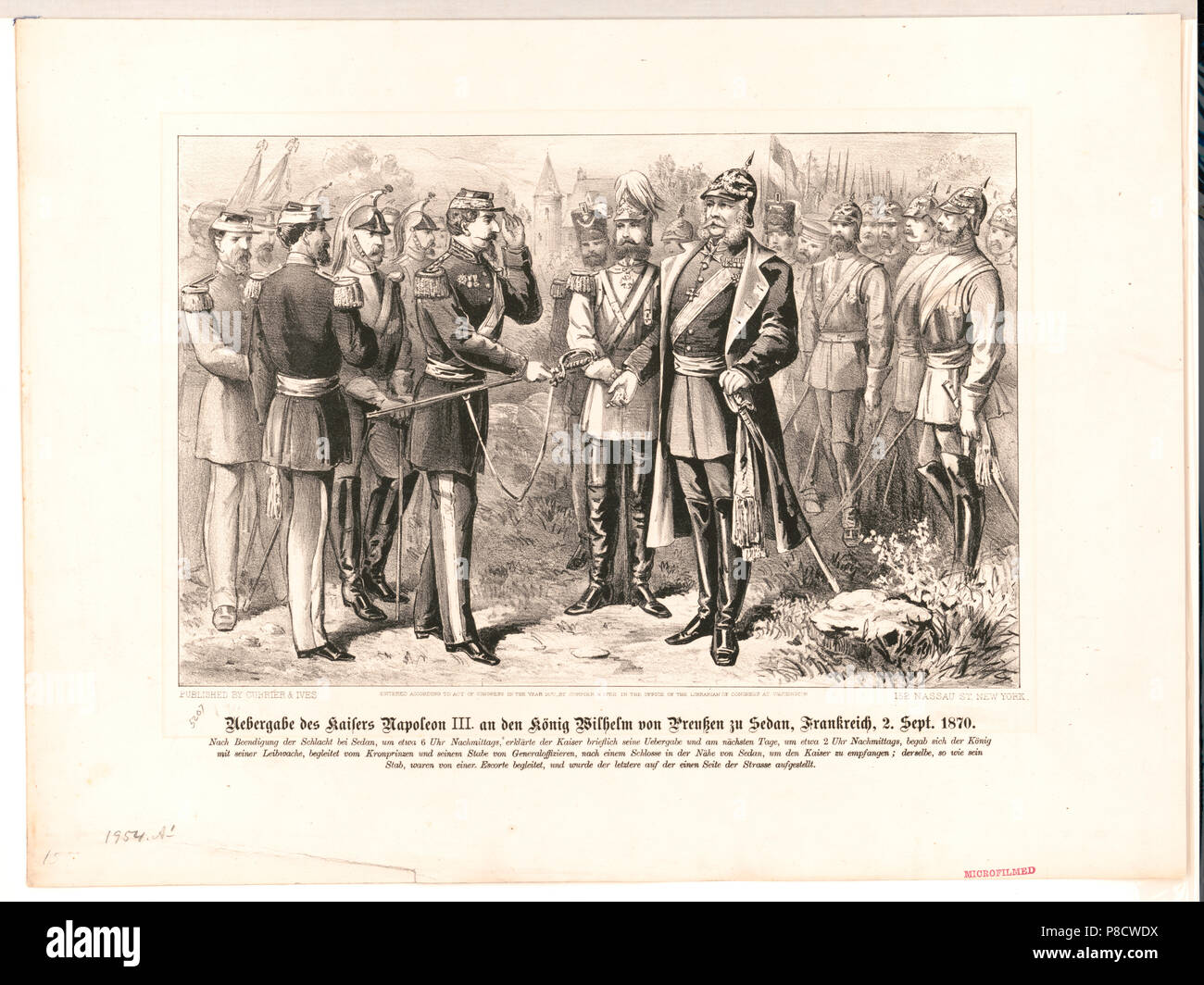 Uebergabe des Kaisers Napolean III, an den König Wilhelm von Preussen zu Sedan, Frankreich, 2. Sept. 1870 Stock Photo
