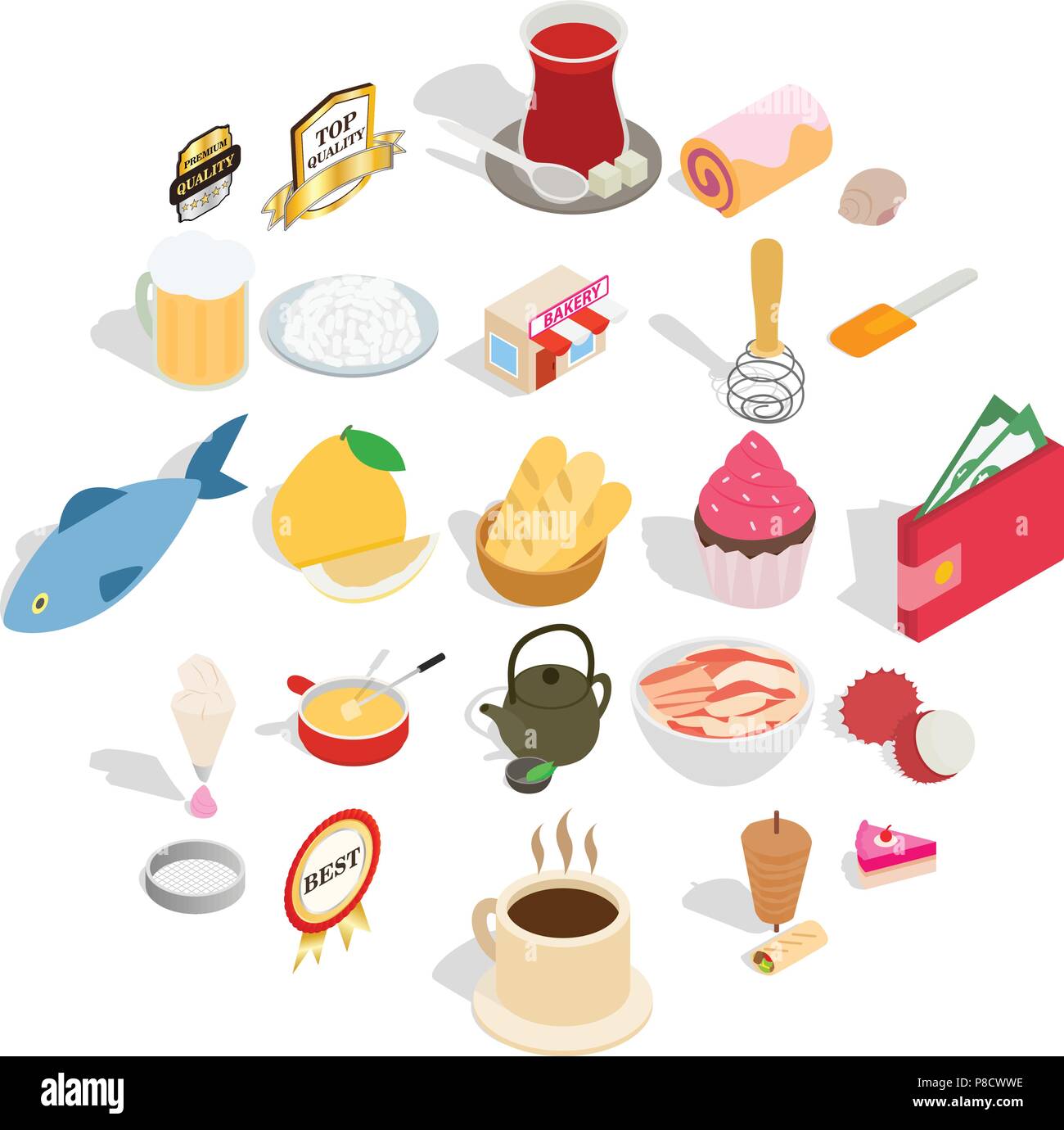 Dishes icons set, isometric style Stock Vector