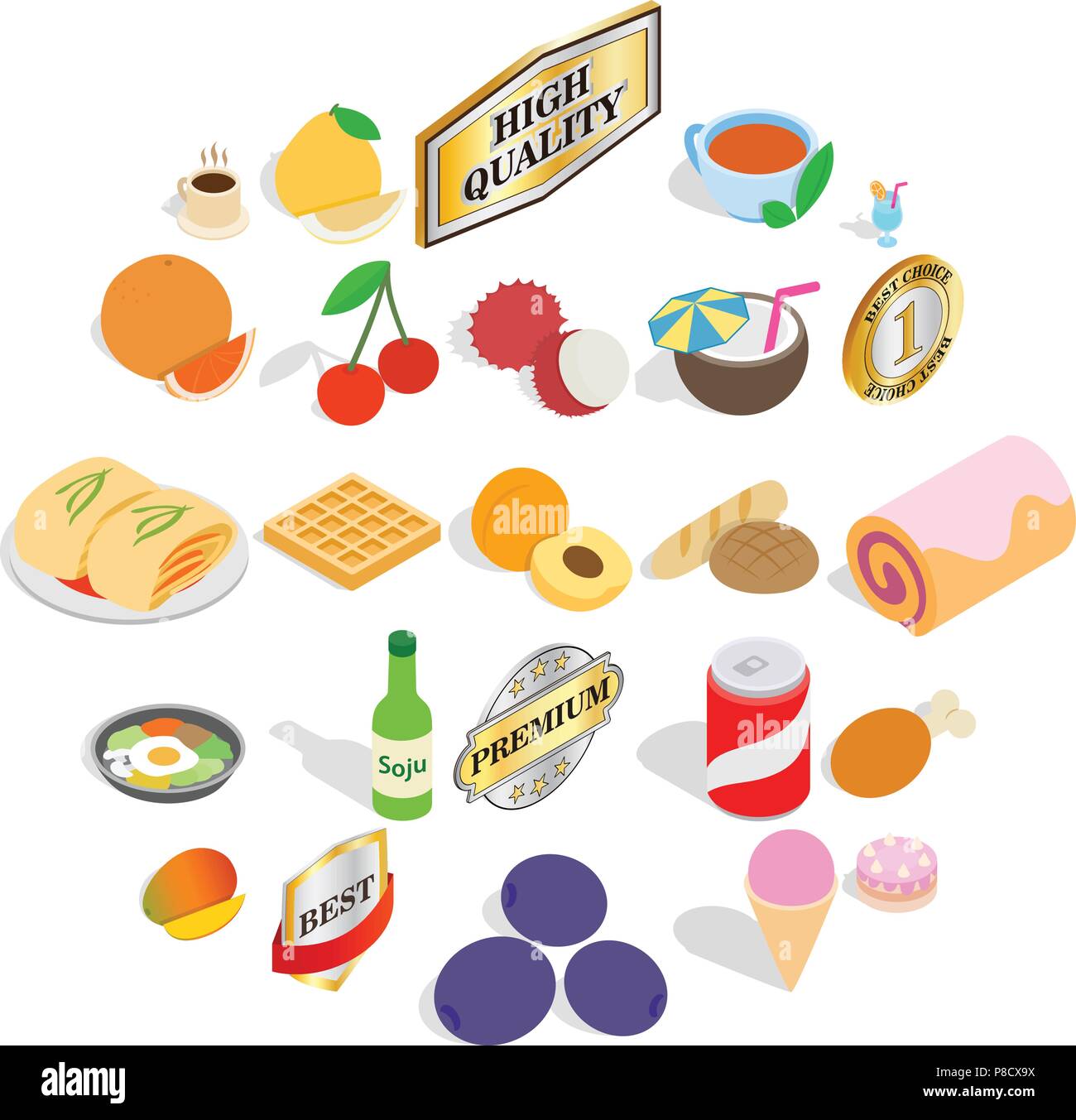Drinks icons set, isometric style Stock Vector
