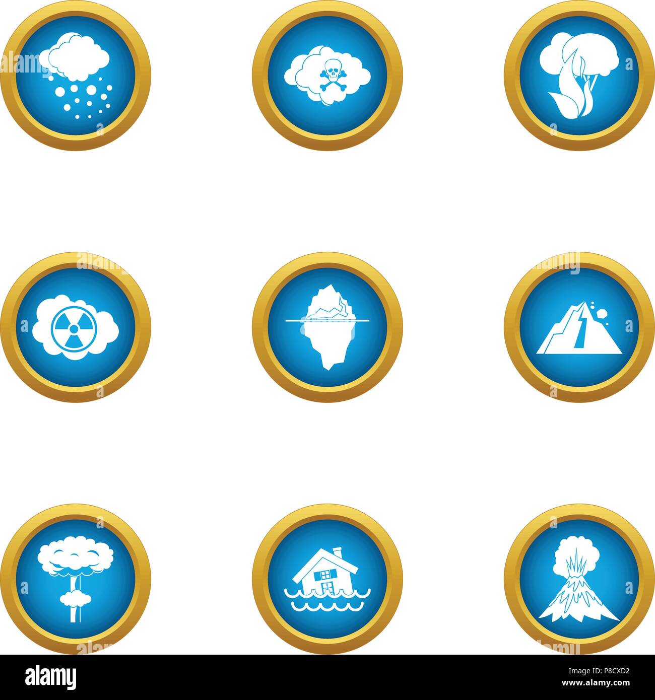 Exhaust icons set, flat style Stock Vector