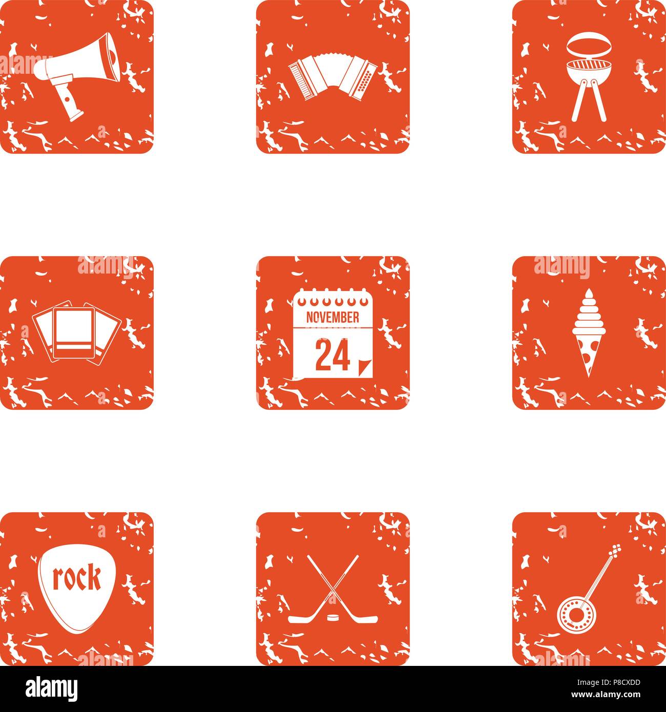 Rock fun icons set, grunge style Stock Vector