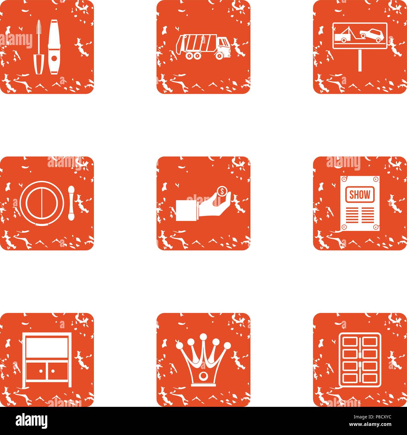 Evacuation machine icons set, grunge style Stock Vector