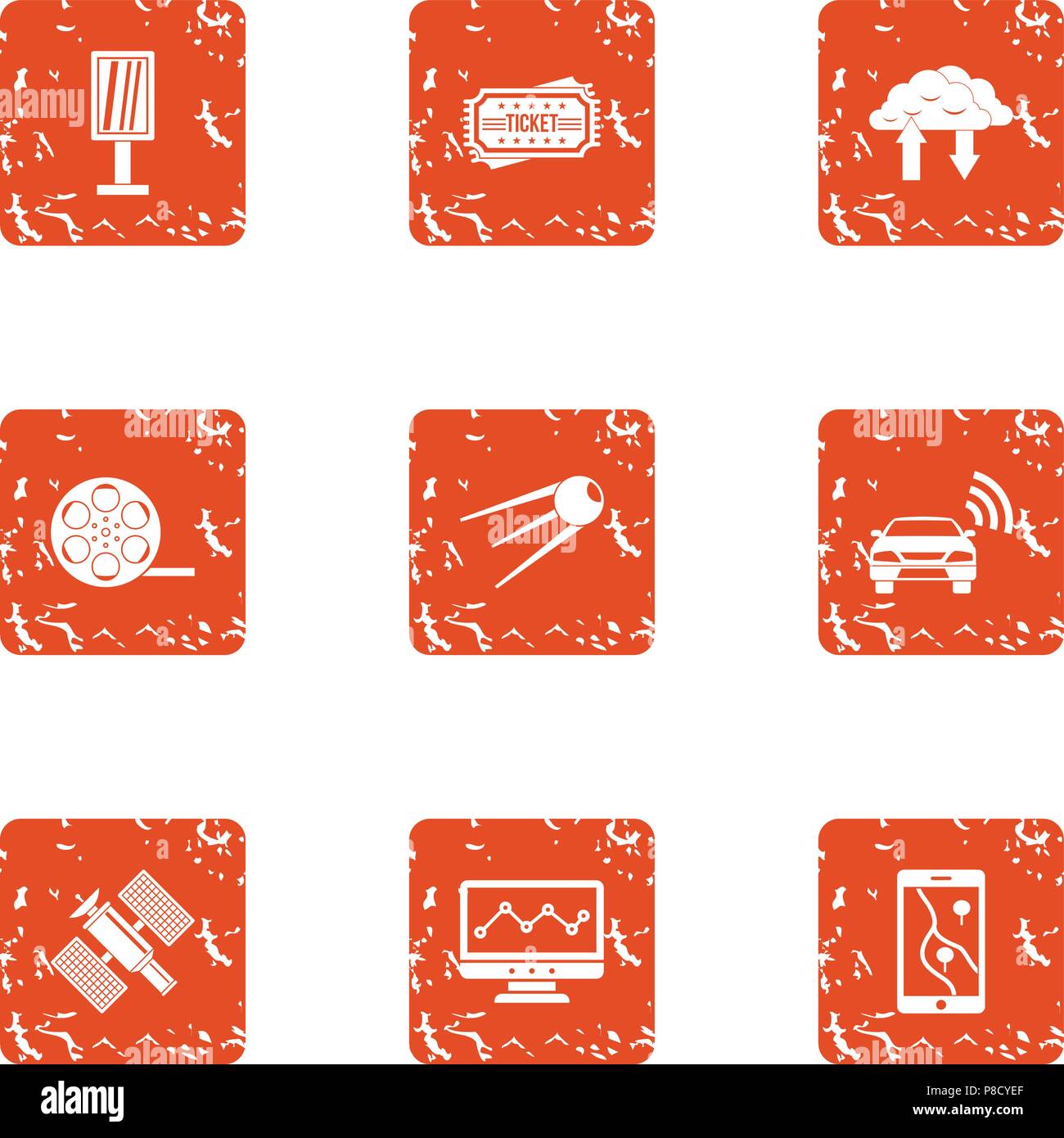 Space industry icons set, grunge style Stock Vector