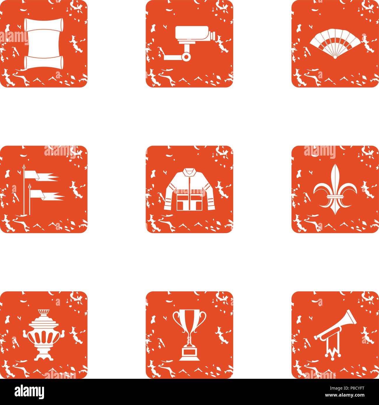 Supervision icons set, grunge style Stock Vector