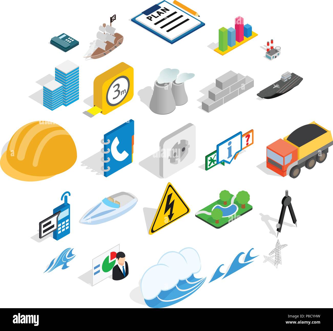 Electricity icons set, isometric style Stock Vector