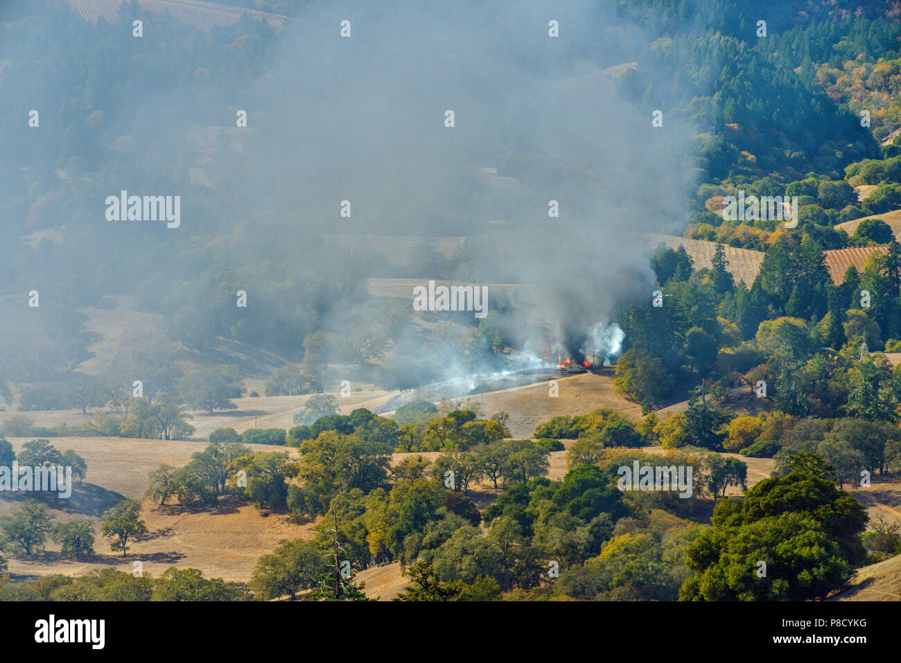 Fire, Ranch House, Yorkville Highlands, Mendocino County, California Stock Photo