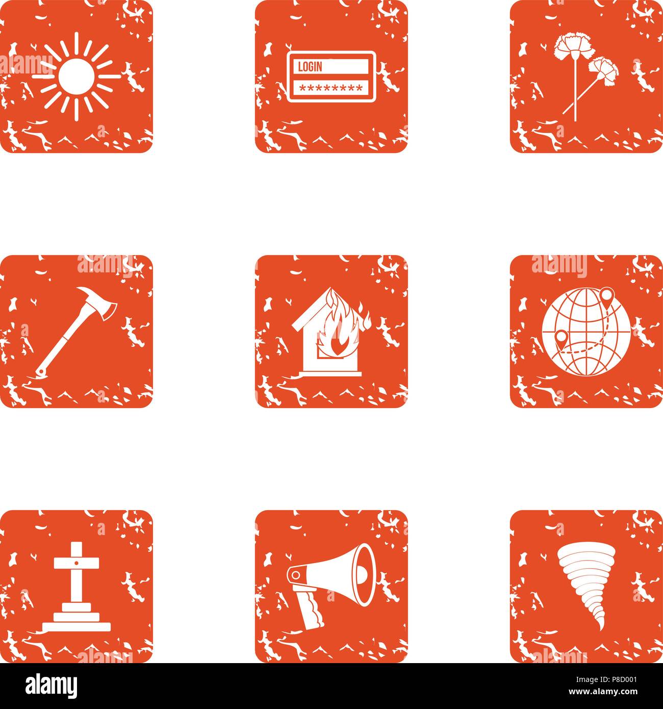 Bury icons set, grunge style Stock Vector