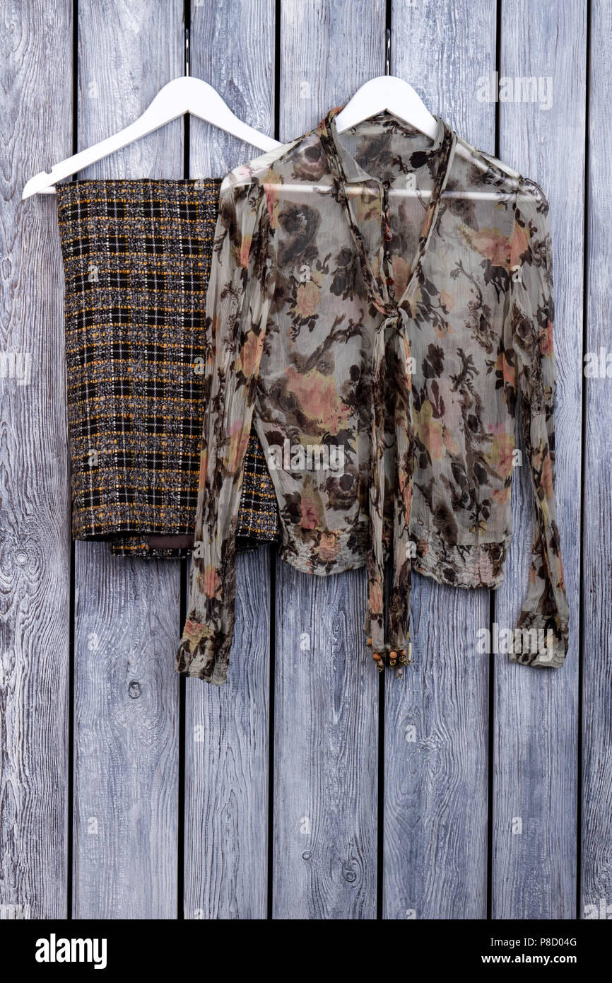 Trendy woman clothes on hangers Stock Photo Alamy