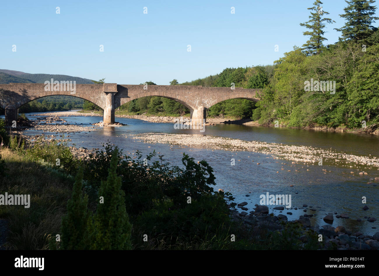 Royal Deeside, Aberdeenshire, Scotland - summer in Ballater. The bridge over the Dee. Stock Photo