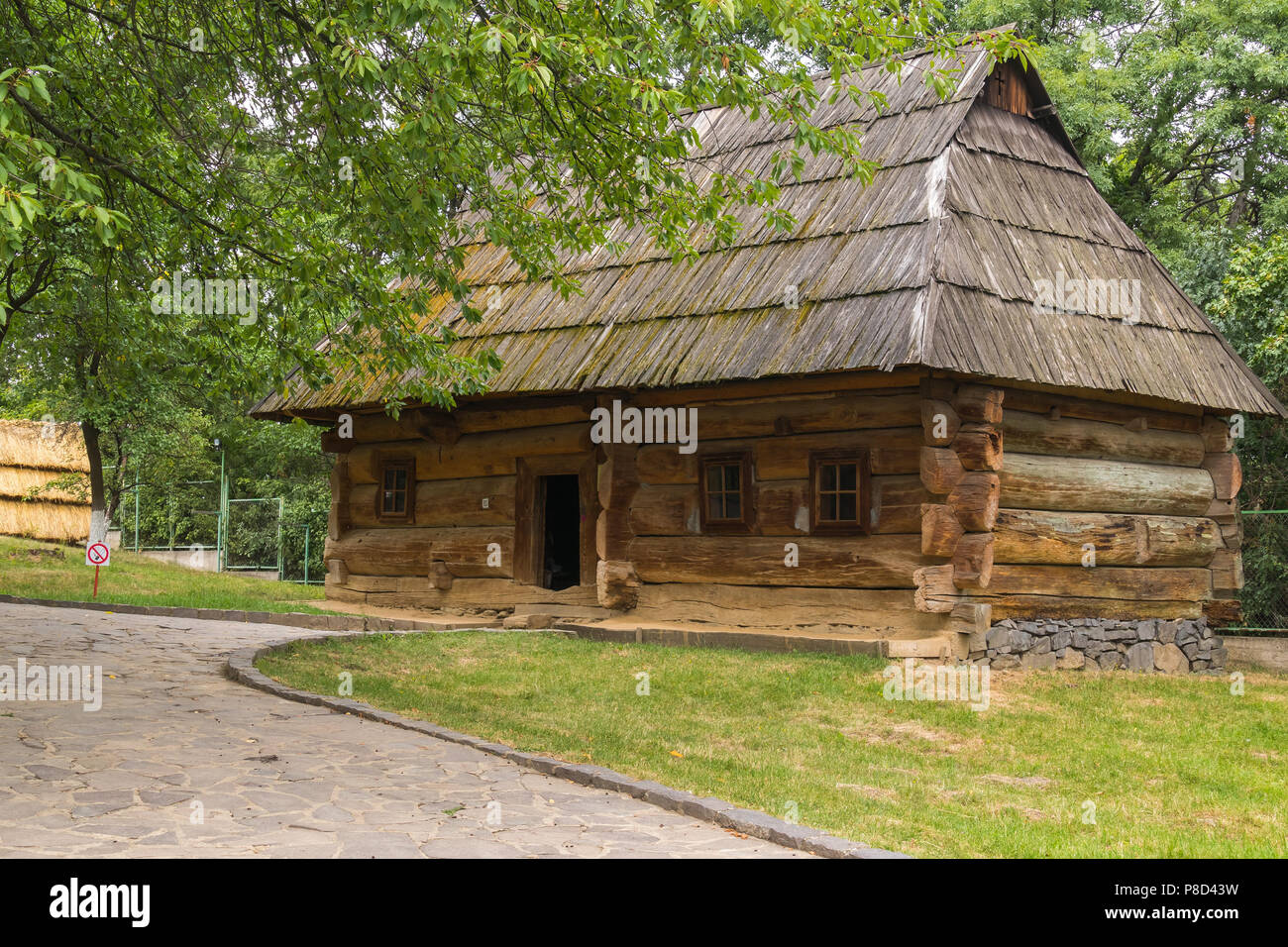 Traditional Ukrainian Log Cabin With Wooden Roof For Your Design