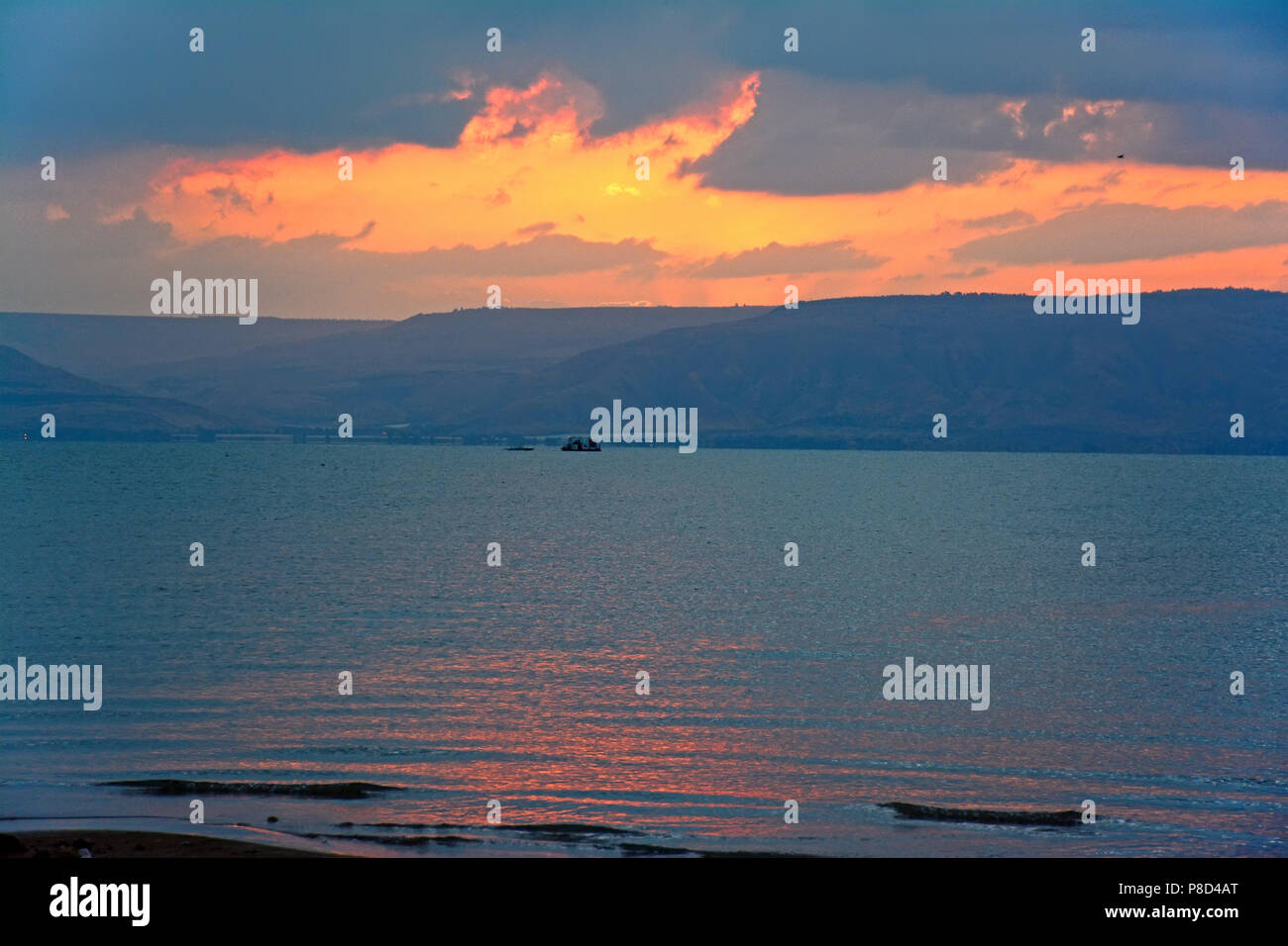 Sea of Galilee sunset, Israel Stock Photo