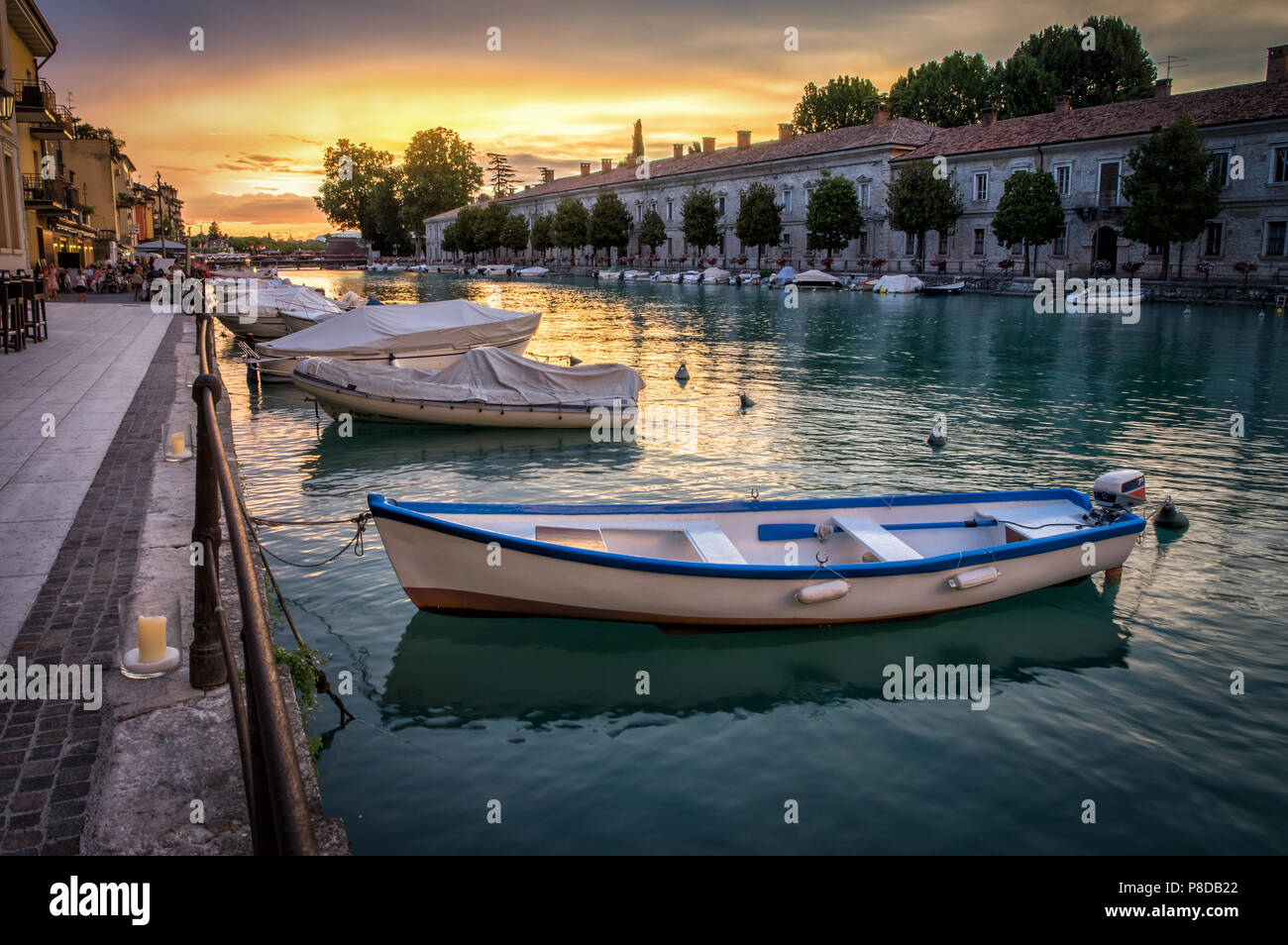 Boats in port on Lake Garda, Peschiera del Garda Stock Photo