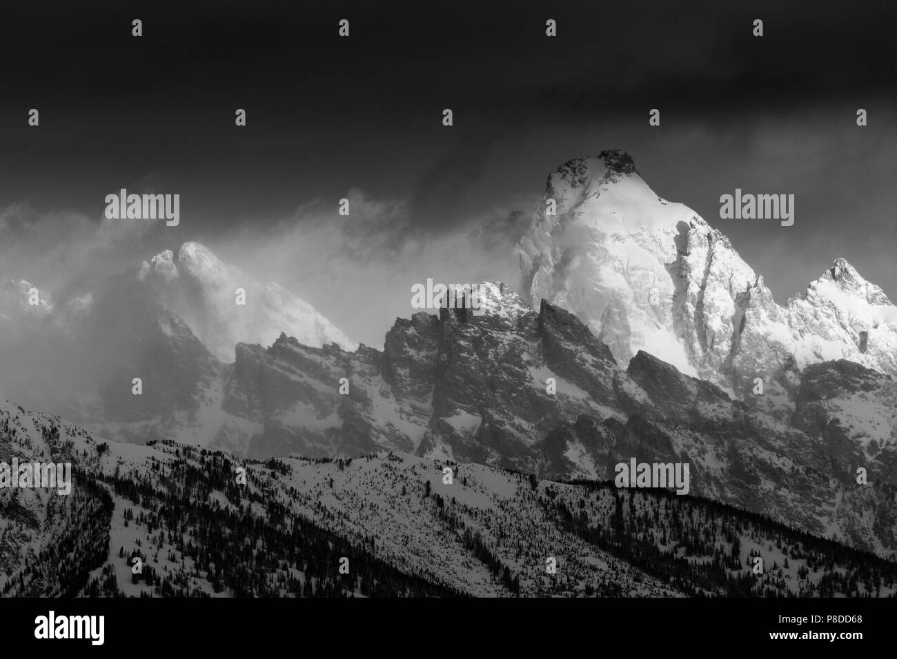 Heavy winter storms clearing from the Grand Teton, the Middle Teton