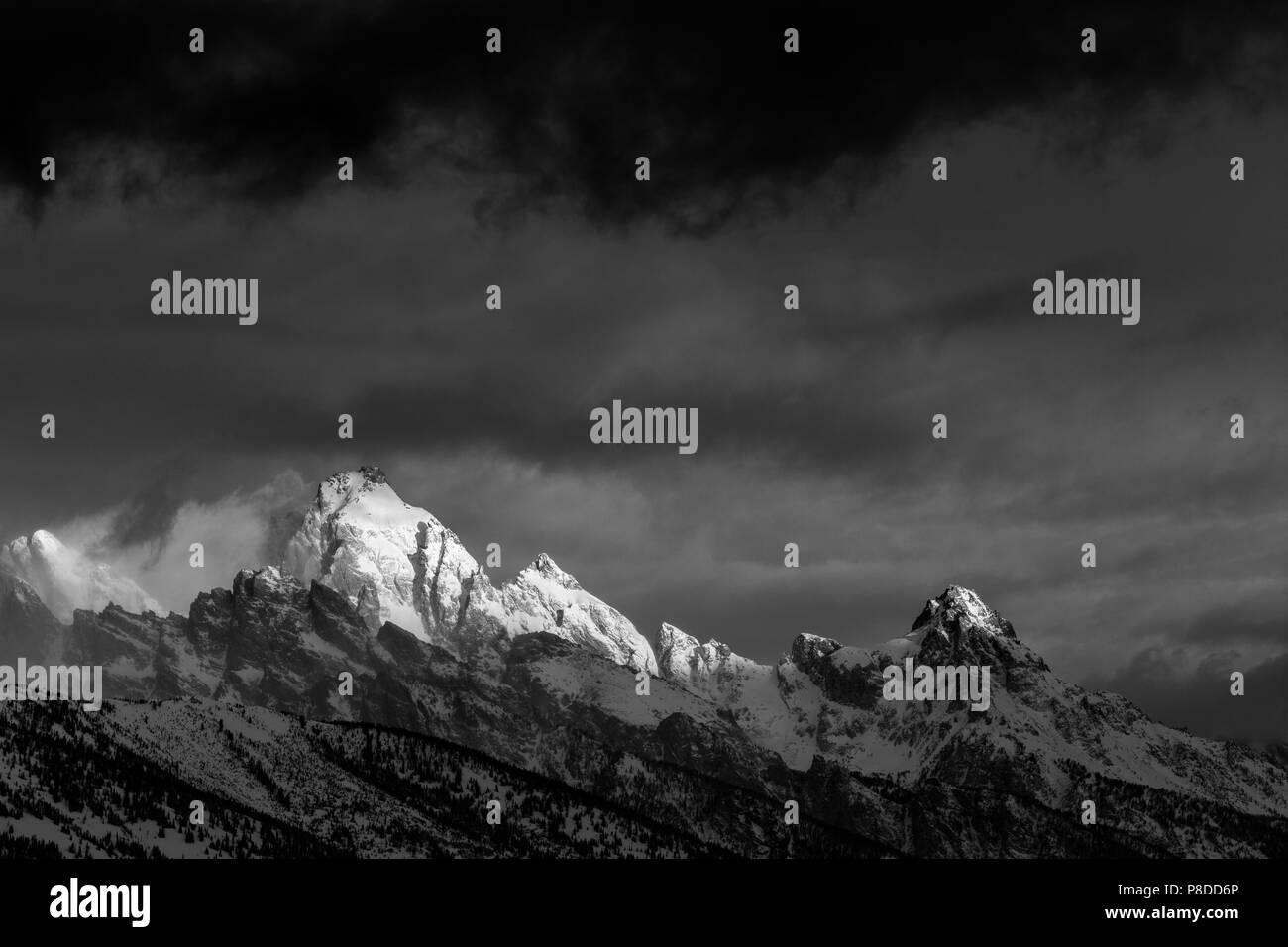 Heavy winter storms clearing from the Grand Teton, the Middle Teton