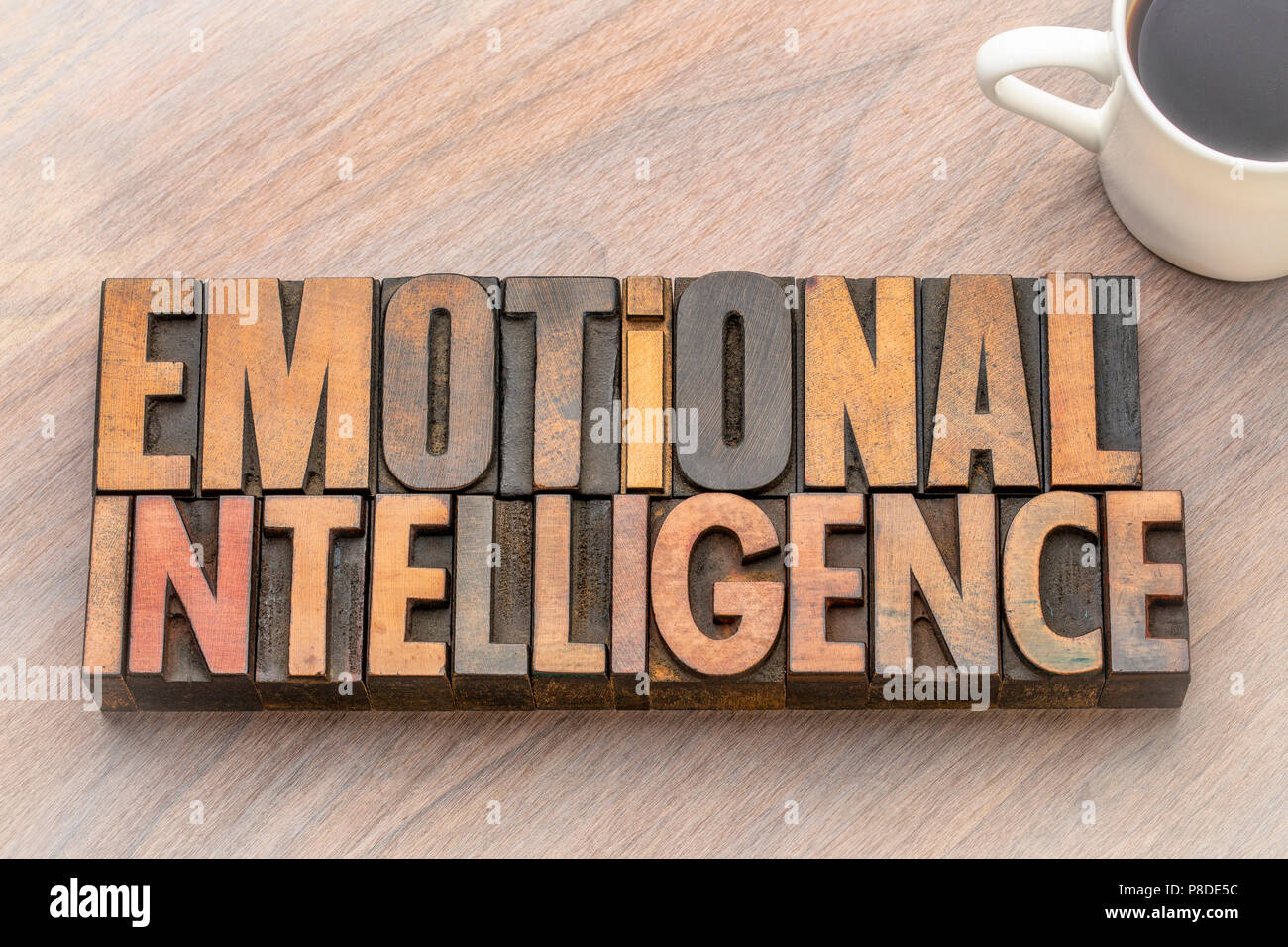 Emotional Intelligence Word Abstract In Vintage Letterpress Wood