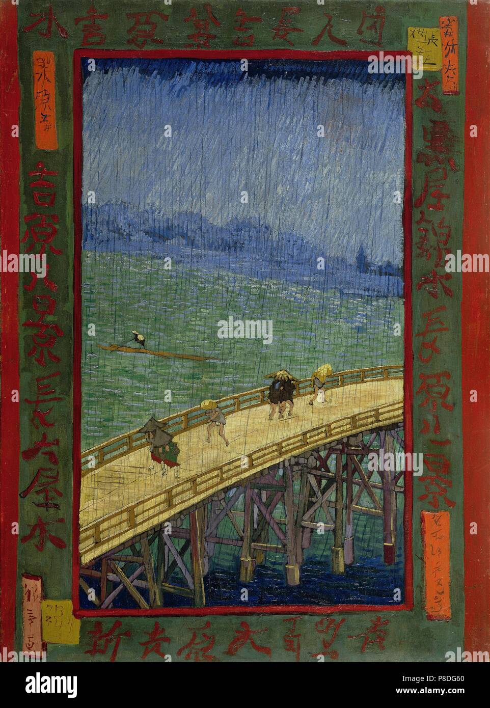 Bridge in rain after hiroshige hi-res stock photography and