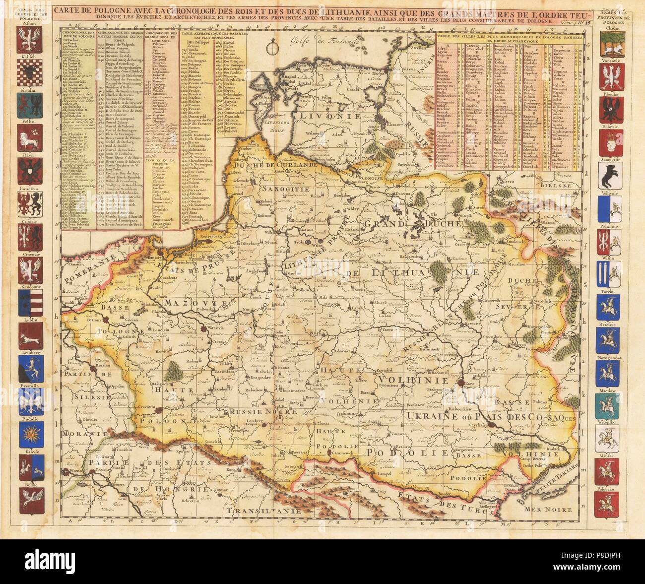 Map of Poland includes portions of Livonia and Grand Duchy of Moscow. Museum: PRIVATE COLLECTION. Stock Photo