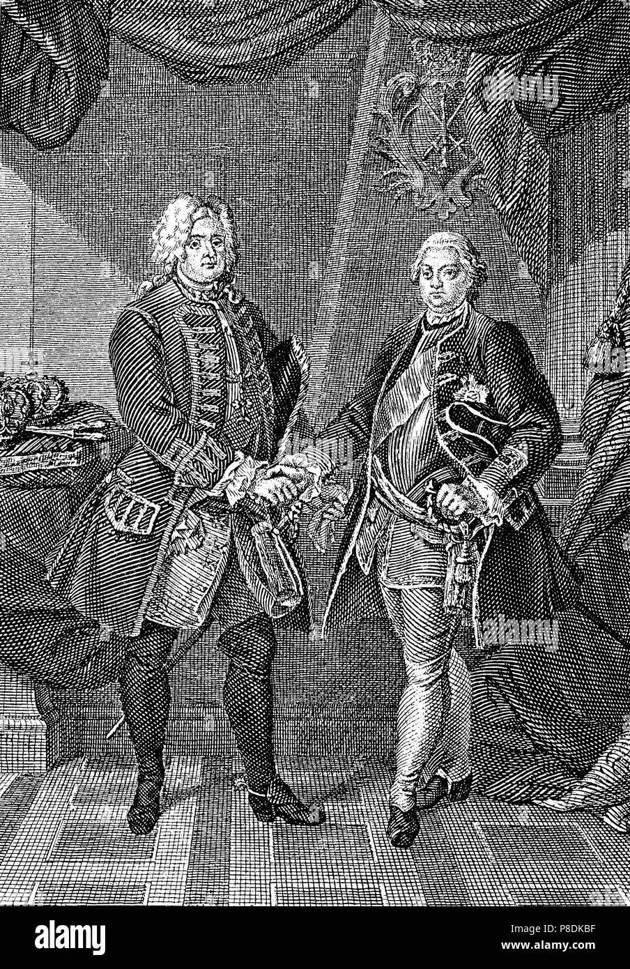 The Fraternization of Kings Frederick I of Prussia and Augustus II of Poland. Museum: PRIVATE COLLECTION. Stock Photo