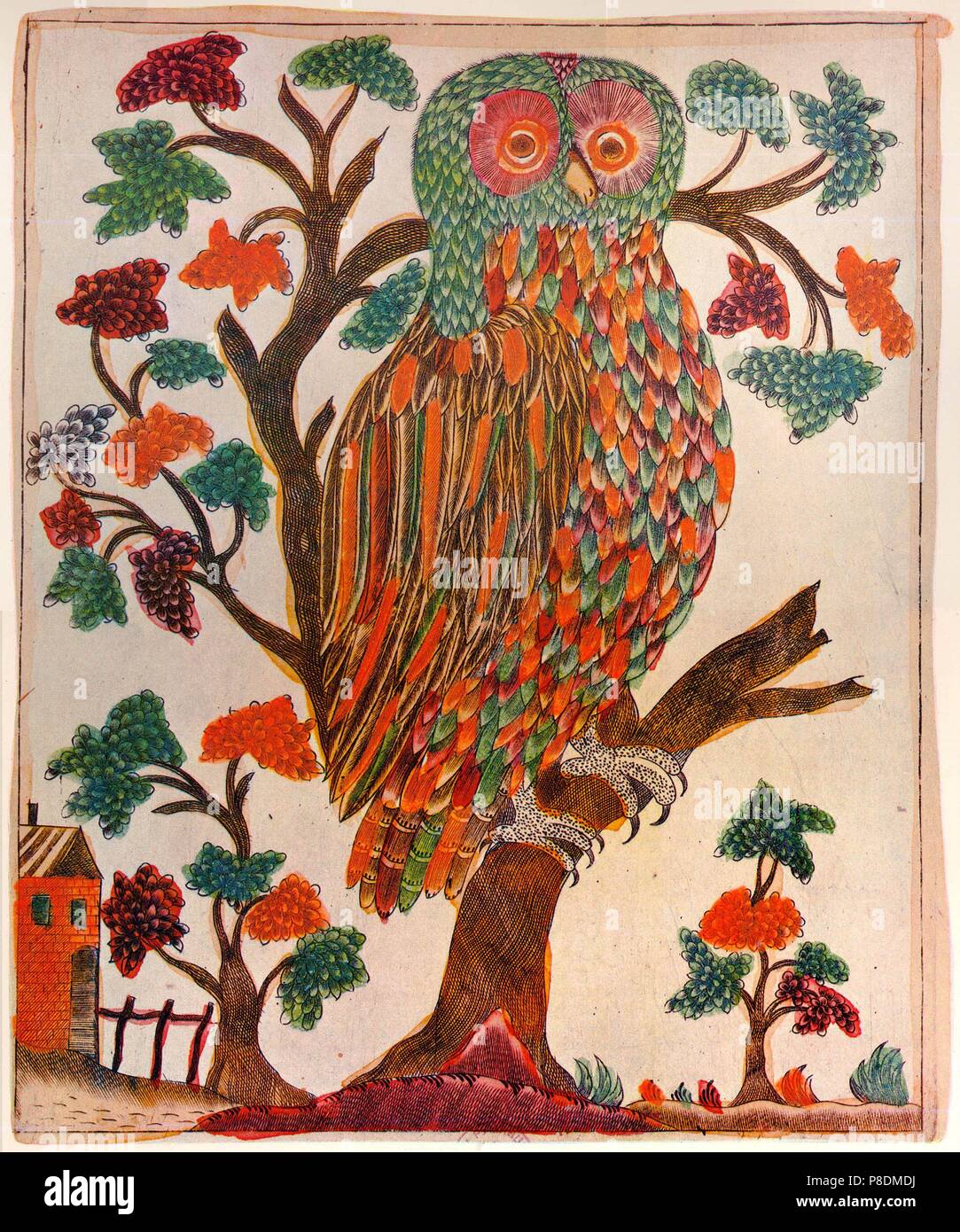 The owl (Lubok). Museum: State Russian Museum, St. Petersburg. Stock Photo
