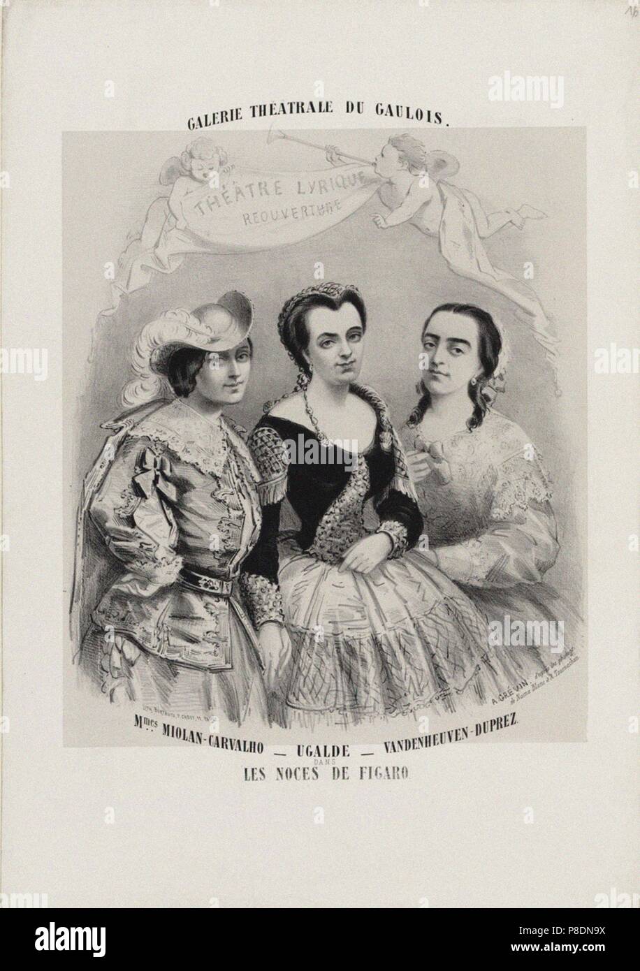 Caroline Miolan-Carvalho, Delphine Ugalde and Caroline Duprez in 'Le Nozze di Figaro' by Wolfgang Amadeus Mozart. Museum: PRIVATE COLLECTION. Stock Photo
