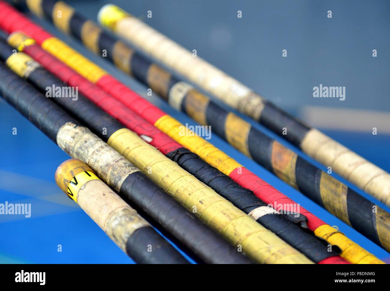 Poles for pole vault at a gym in Sandkrug (Germany), 20 March 2018. | usage worldwide Stock Photo