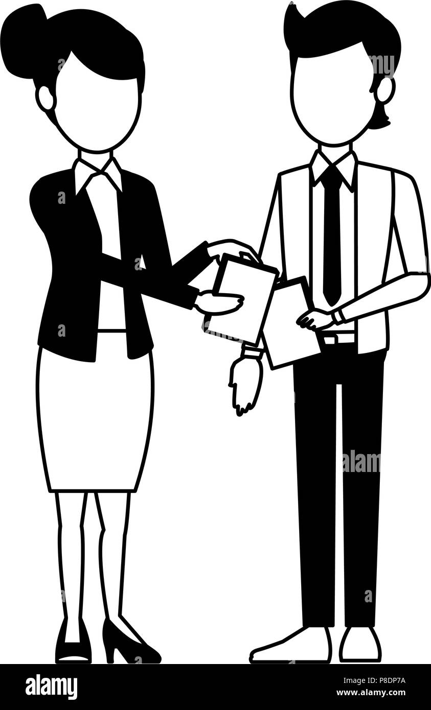 Business teamwork with documents in black and white Stock Vector Image ...