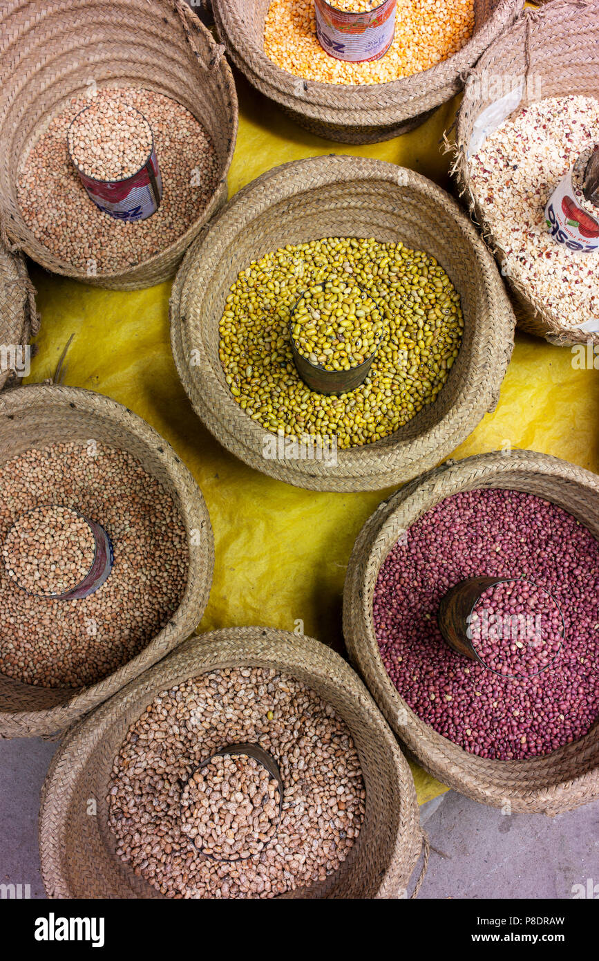 Various beans for sale in Old Town market. Stock Photo