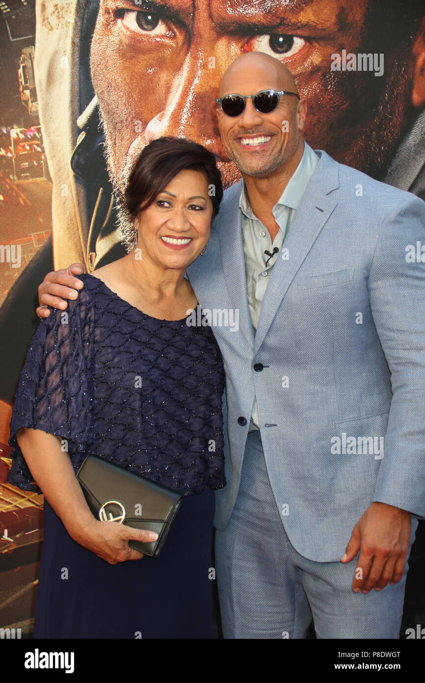 Dwayne Johnson & Skyscraper premeire mother Ata Johnson 7-10- 2018 Photo By John Barrett/PHOTOlink.net Stock Photo