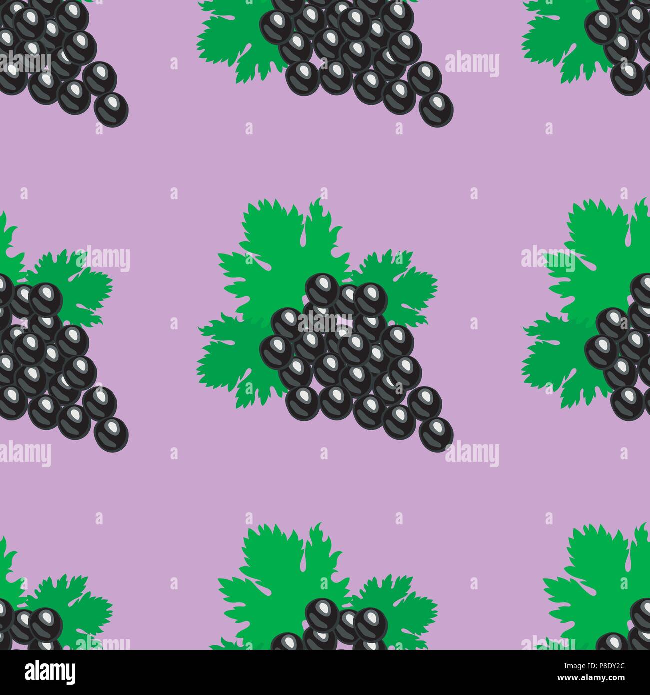 Bunch of grapes. Seamless pattern Violet background Stock Vector
