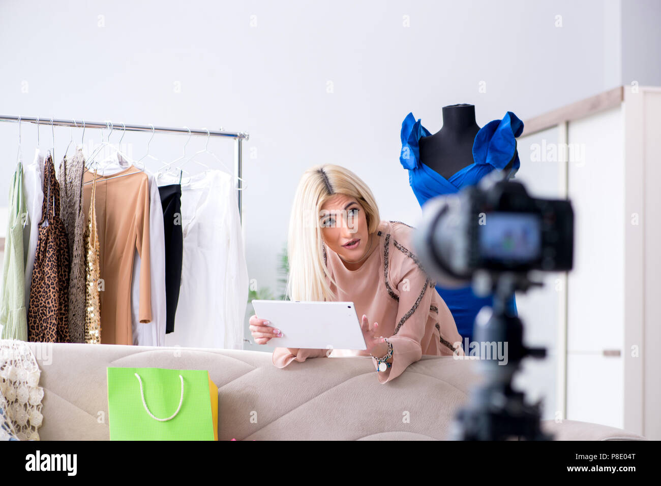 Fashion blogger recording new video for her vlog Stock Photo - Alamy