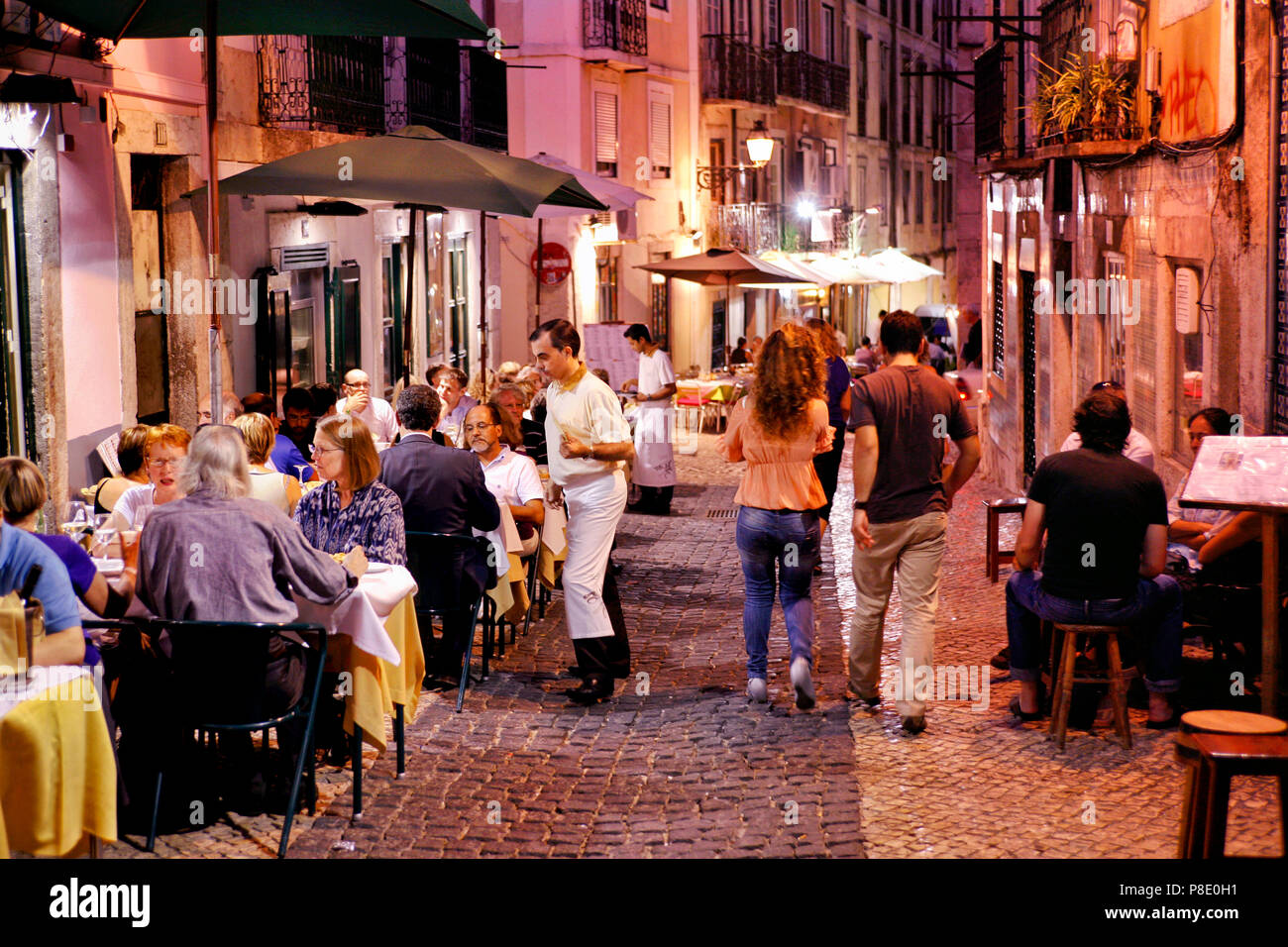 Restaurants along Rua do Diário de Notícias Street in Bairro Alto, Lisbon, Portugal Stock Photo