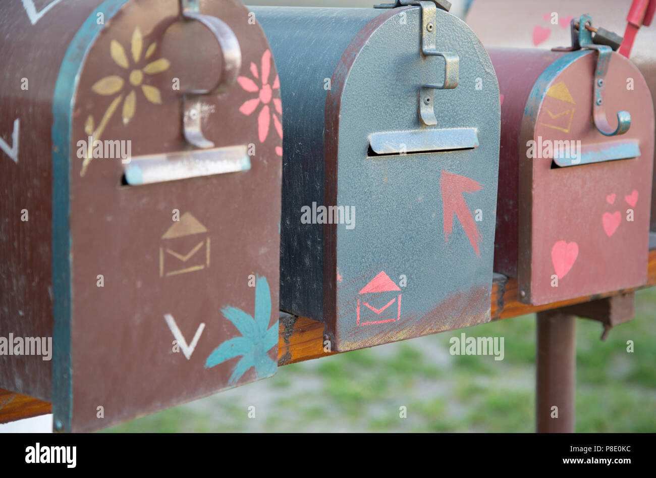 Creative colorful post boxes. Closeup Stock Photo - Alamy