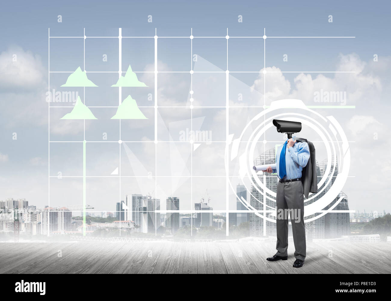 Concept of security and privacy protection with camera headed man Stock ...