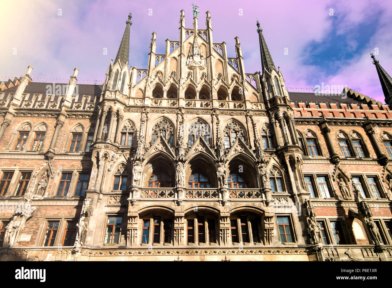 The Neue Rathaus (New City Hall) - magnificent neo-gothic building in Munich at sunset Stock Photo