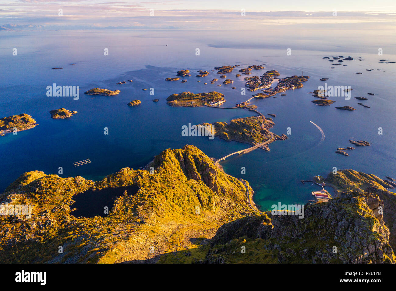 Top of mount Festvagtinden on Lofoten islands in Norway Stock Photo