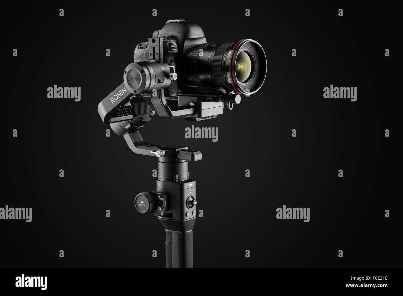 Varna, Bulgaria - July 11 ,2018: DJI Ronin-S is Three-Axis Motorized Gimbal Stabilizer for DSLR or Mirrorless Cameras manufactured by DJI company ,iso Stock Photo