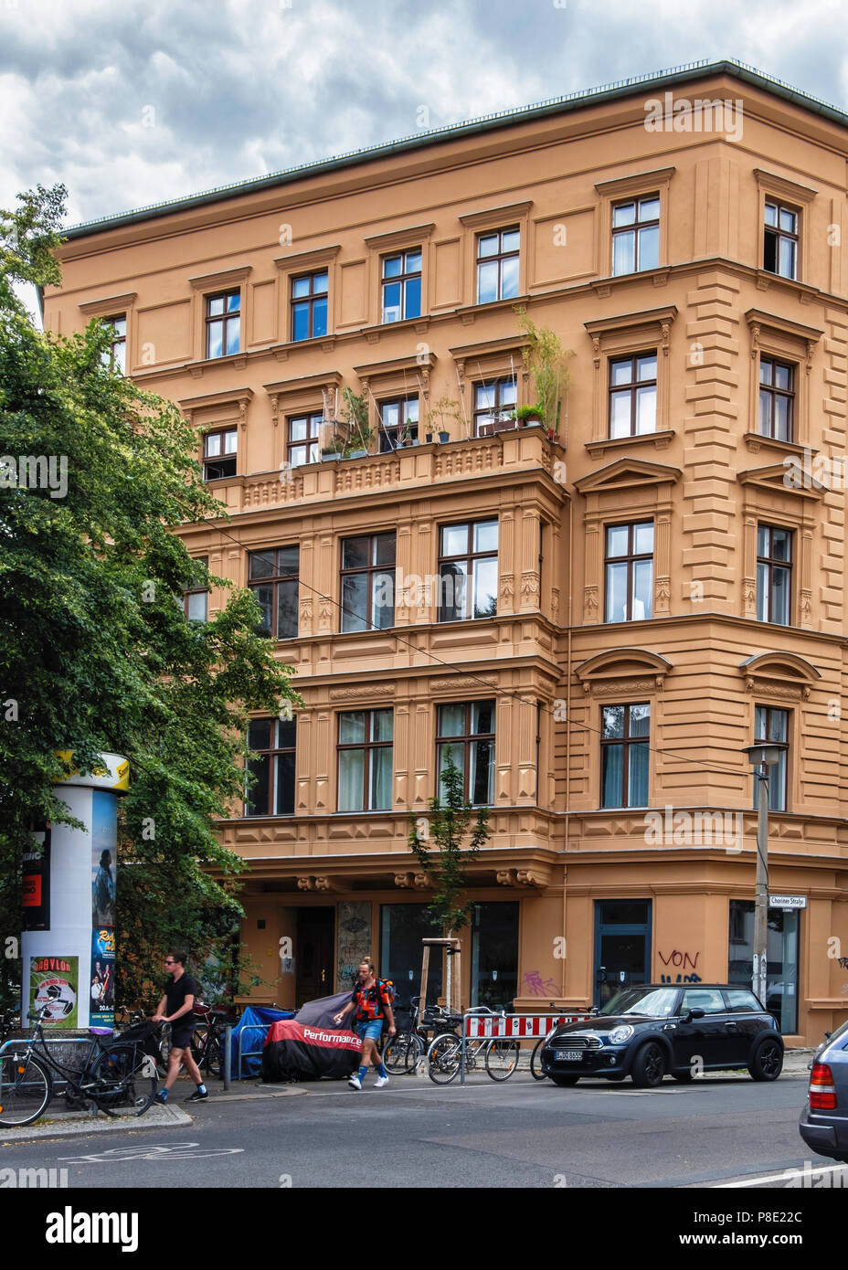 Berlin,Mitte.Street view of old apartment building exterior & facade on